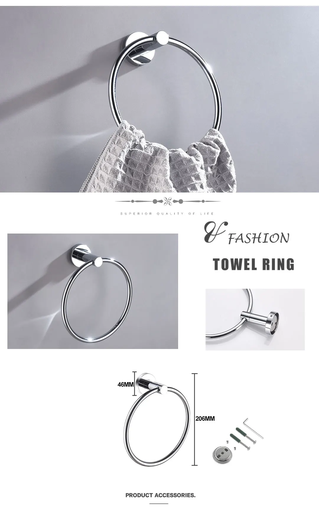 Description Picture 6 of itemChrome Stainless Steel Bathroom Accessories Towel Rack Paper Holder   Toilet Brush Holder Towel Ring Robe Hook Bathroom Hardware