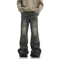 IEFB High Street Male Denim Pants Asymmtrical Spliced Vintage Design Washed Loose New Men‘s Jeans 2024 Autumn Trend 28W3860 2