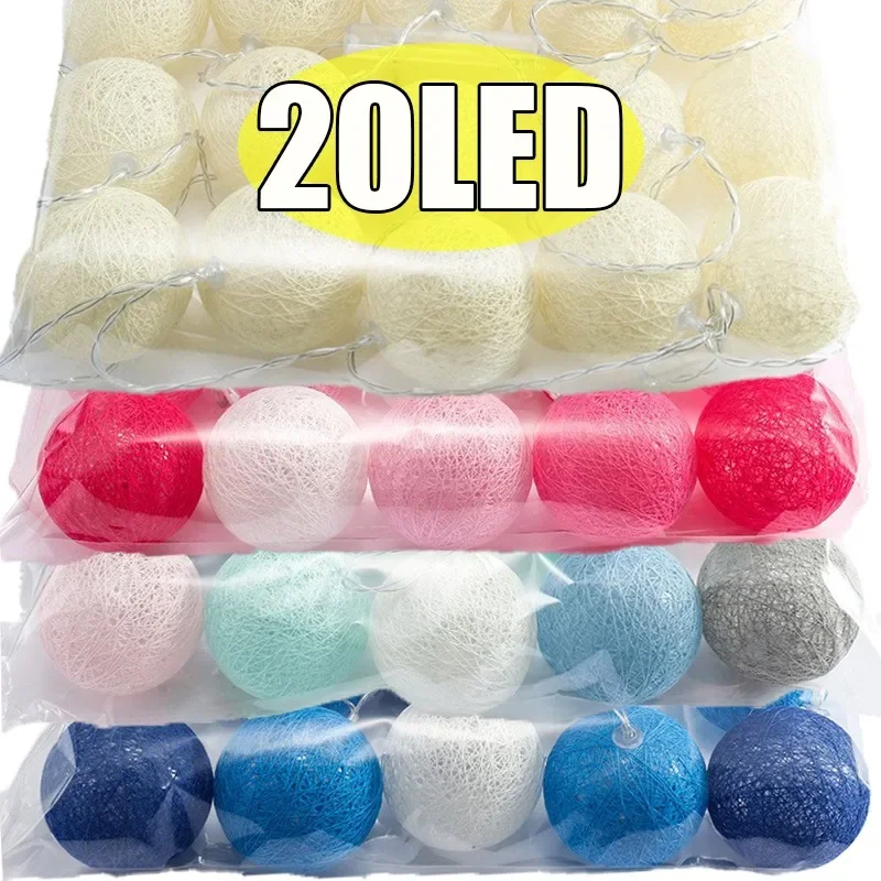 LED Cotton Balls String Lights Lantern Battery or USB Powered Wedding Home Party Ornament Lighting Stings Christmas Decoration