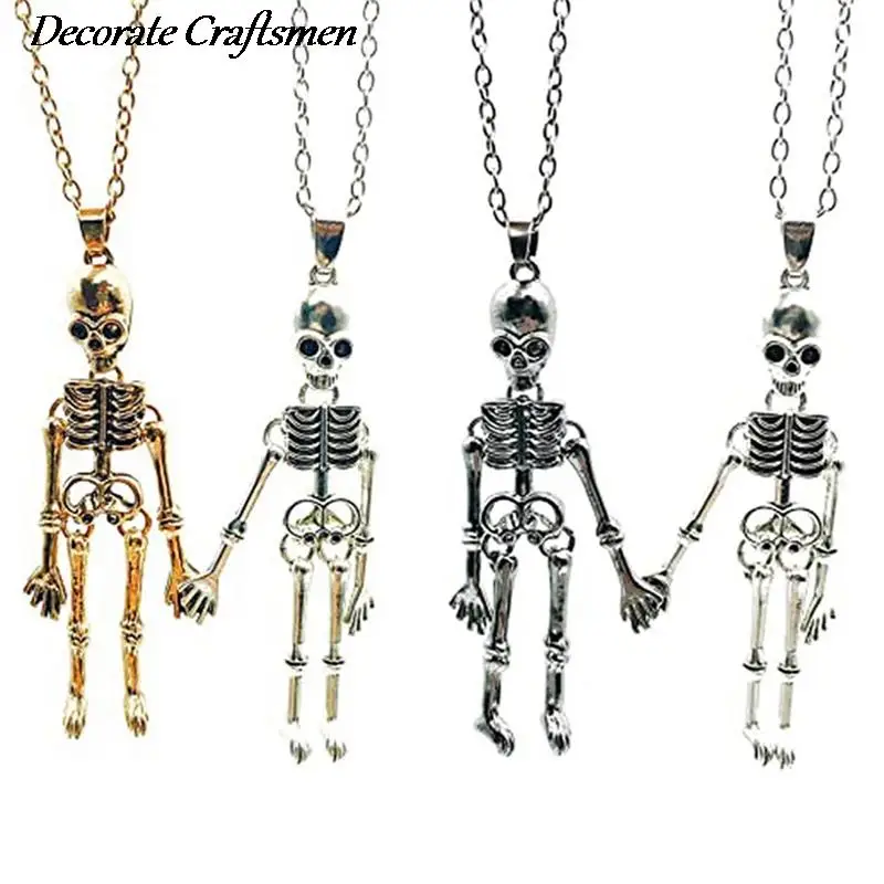 

Vintage Punk Skull Holding Hands Pendant Necklace Hip Hop Skeleton Chain Necklaces For Loves Men Women Couple Necklace