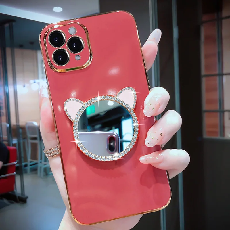 Plating Make-up Mirror Case For Infinix Note 12Pro VIP 4G 11S 10 Hot 11 12i 12 Play 20S Tecno Pova2 Cat Ears Cover_voghion.com