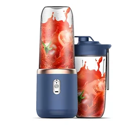 Compact Electric Juicer Blender - Portable USB Rechargeable Smoothie Maker, 400ml Capacity (Blue 2Cups)