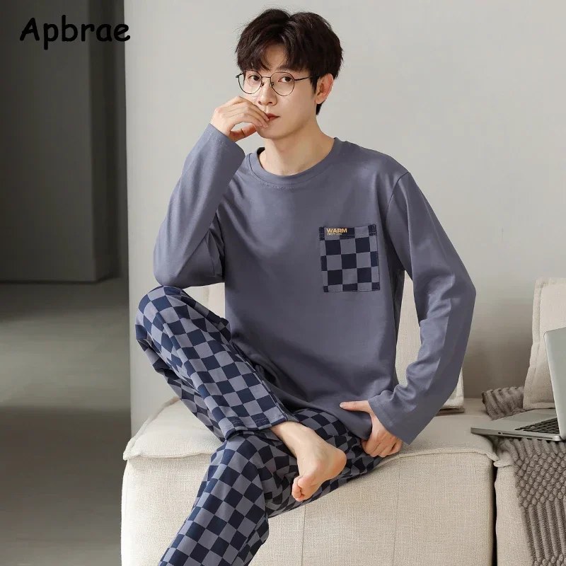 Autumn Winter Men Cotton Pajamas Long Sleeves Long Pants O-neck Pajama Plus Size L-3XL Sleepwear Fashion Man Homesuit pajama sets