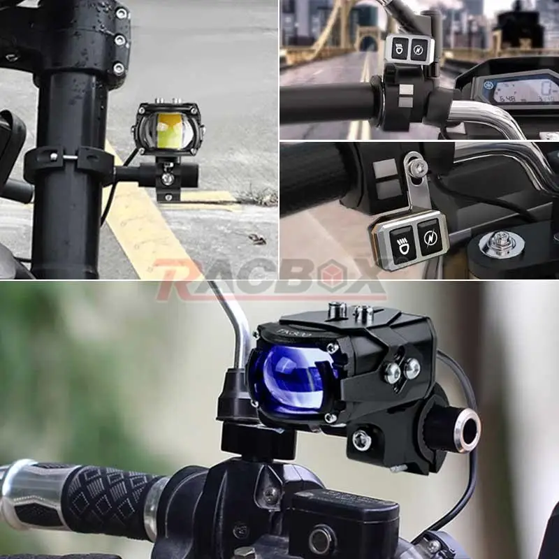 90W/100W Motorcycle LED Spotlight Blue Devil Eyes High Power Headlight Lens Whit