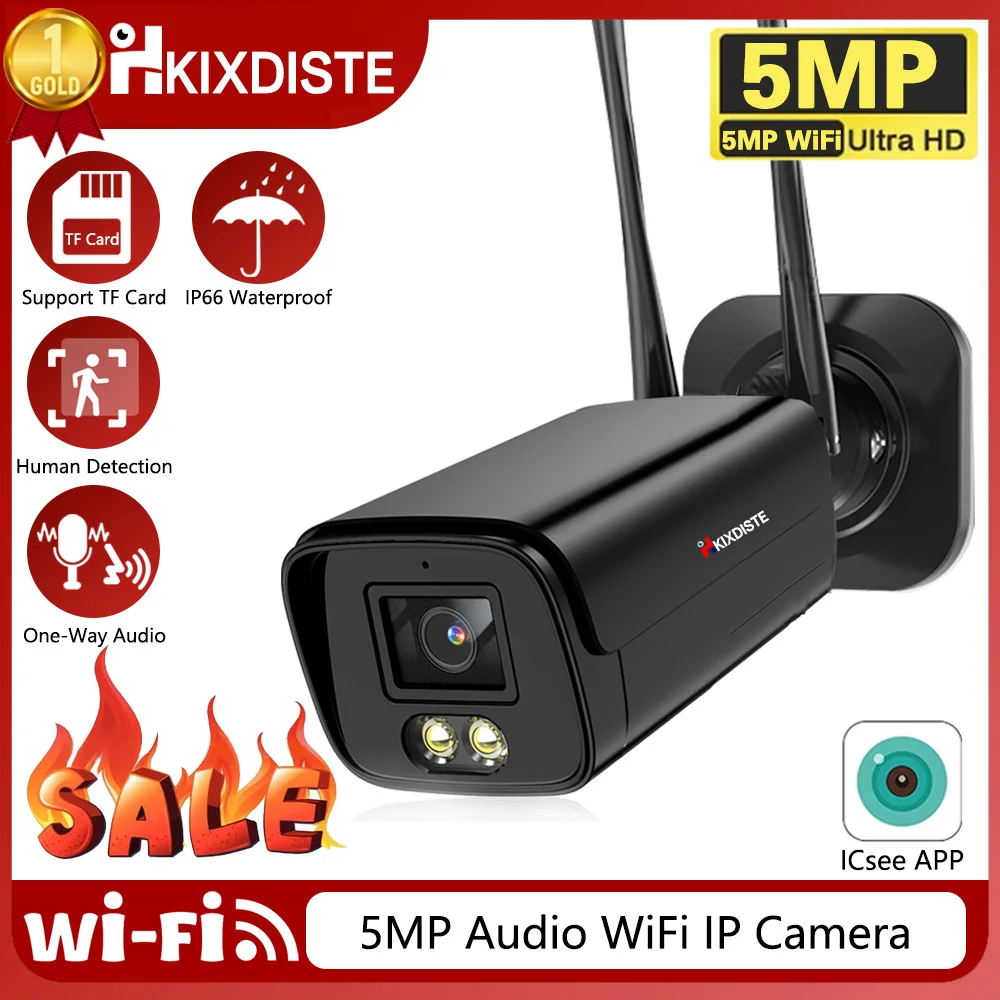 

5MP ICsee/XMeye Outdoor WIFI Surveillance Camera Color Night Vision Audio IP66 Wateprroof Security Protection Bullet IP Camera