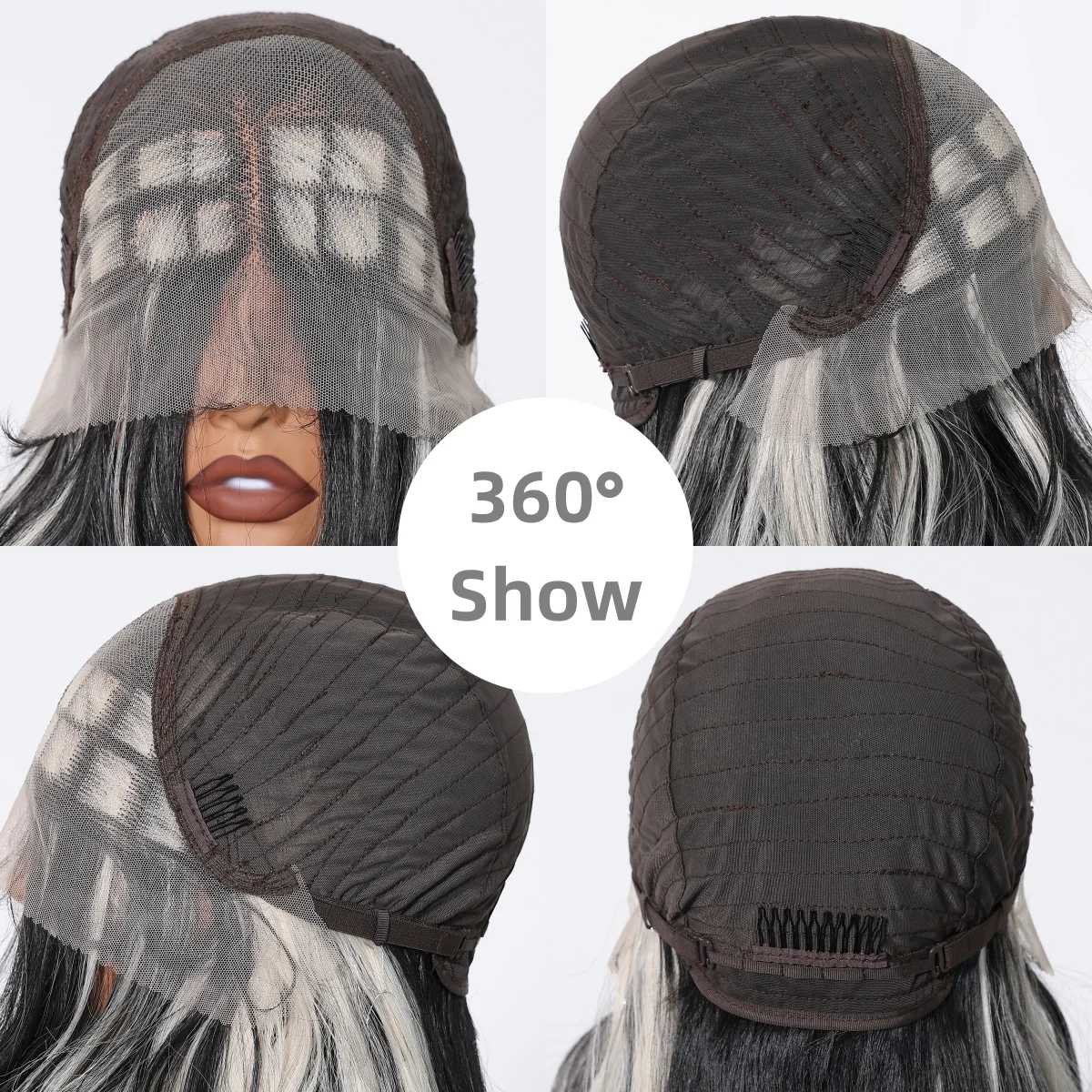 HENRY MARGU Long Wavy Synthetic Lace Front Wig Black White Highlight Curly Wig 13*4 Lace Frontal Natural for Women Daily Use synthetic wig