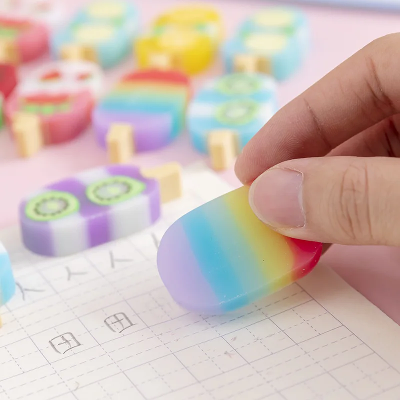 4 pezzi/set 1-2 set Lytwtw's Cartoon Cute Kawaii Ice Cream Rubber Mini Eraser Articoli di cancelleria per ufficio e scuola - immagine 5
