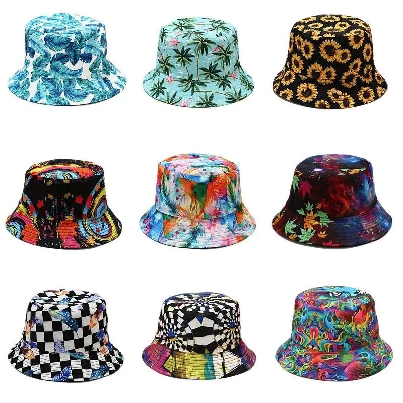 Ldslyjr Katoen Bloemen Graffiti Print Emmer Hoed Visser Hoed Outdoor Reizen Zon Cap Hoeden Voor Mannen En Vrouwen 300