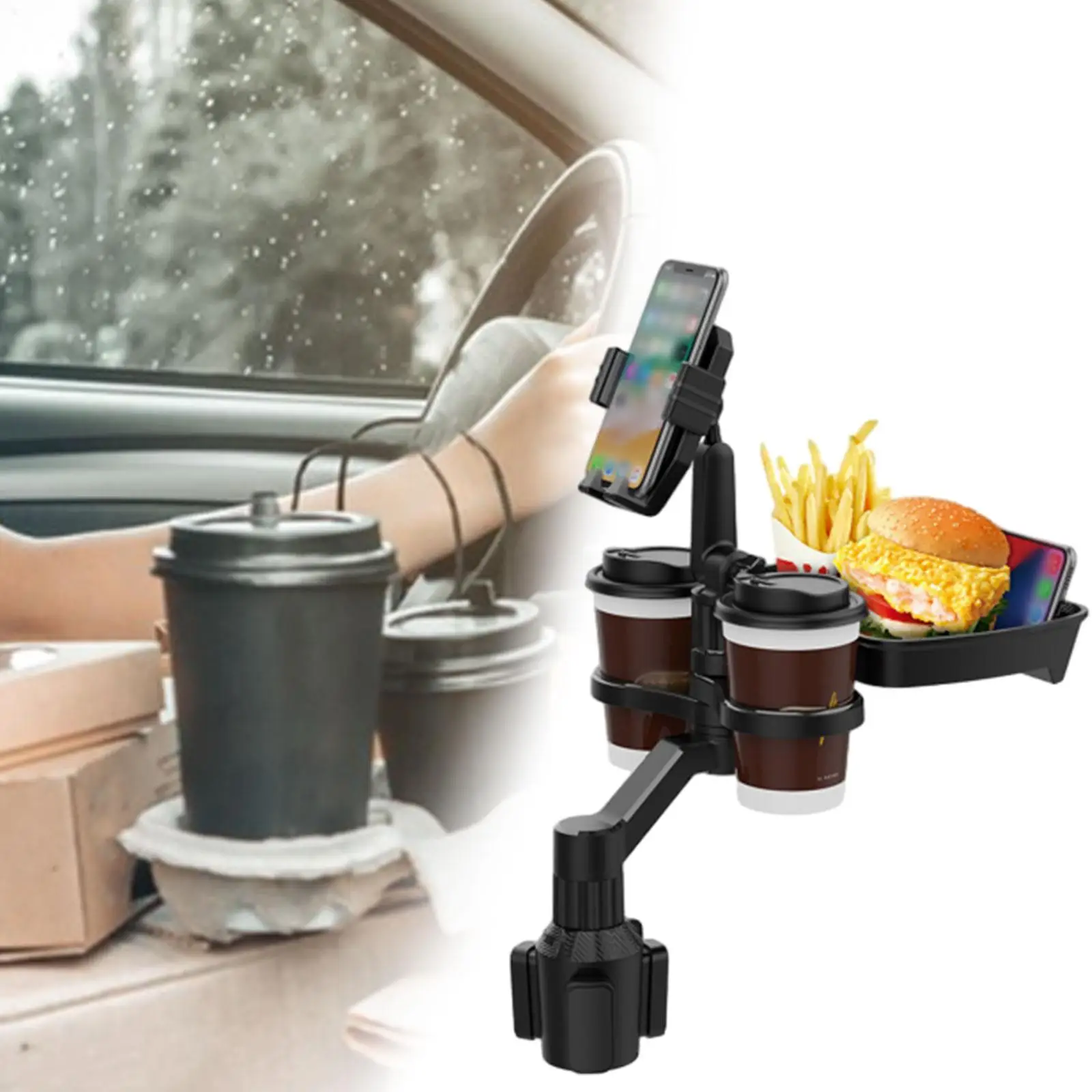 

Car Cup Holder Expander Food Table Tray Storage Tray Adjustable Base Cup Holder