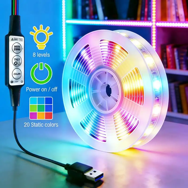 DC5V RGB LED 스트립 조명 5050 IR 3키 리모컨 USB 플렉시블 스..