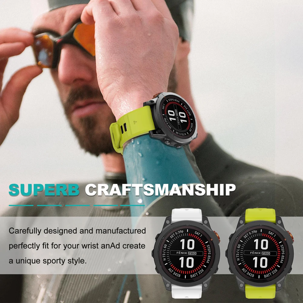 Premium Silicone Quick Release Watch Strap Bracelet - 26mm/22mm, Compatible with Garmin Fenix Series