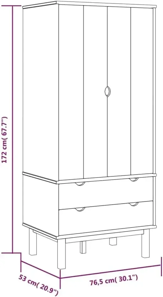 Wardrobe 30.1 "x20.9" x67.7 "solid wood pine, easy to assemble: bedroom handrails and wardrobe 2