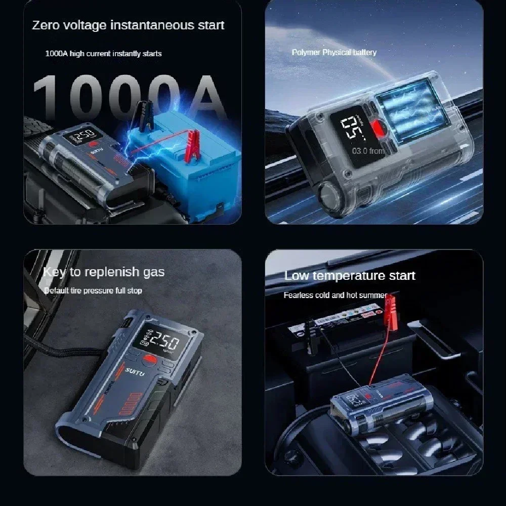 4 in 1 Car Jump Starter Power Bank with 150PSI Air Compressor 1000A Booster Charger Battery Charger Car Jump Starter with Bag