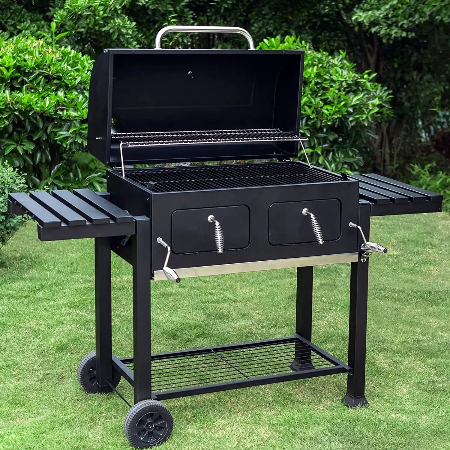 Outdoor Kitchen Barbeque Heavy Durable Smoker Grill Machine Barbecue Trolley Metal Steel Charcoal bbq grills With Skewer