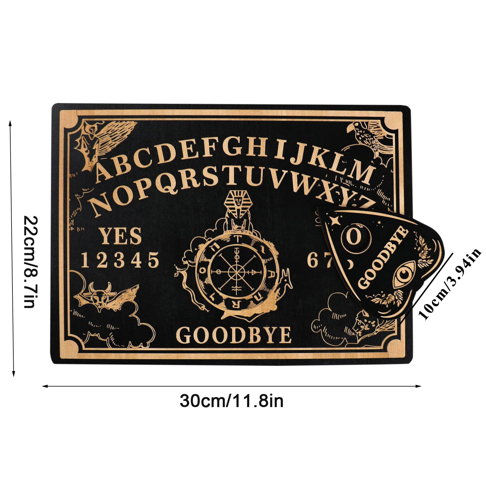 Pendulum Board Wooden Divination Pendulum Board Engraved Magic Board Ouija Metaphysical Message Witch's Pendulum Board Ornament 12in