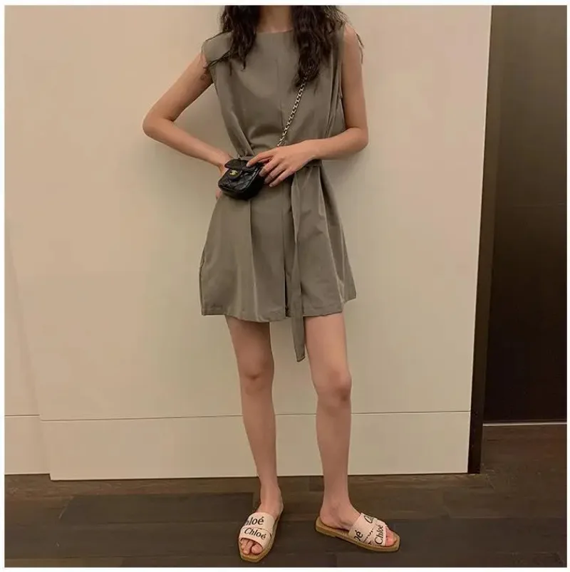 Women Summer Y2k High Waist Wide Leg Jumpsuit Overalls Shorts Gray Black Bodysuit New Fashion Women Chic Roupas Femininas 2024