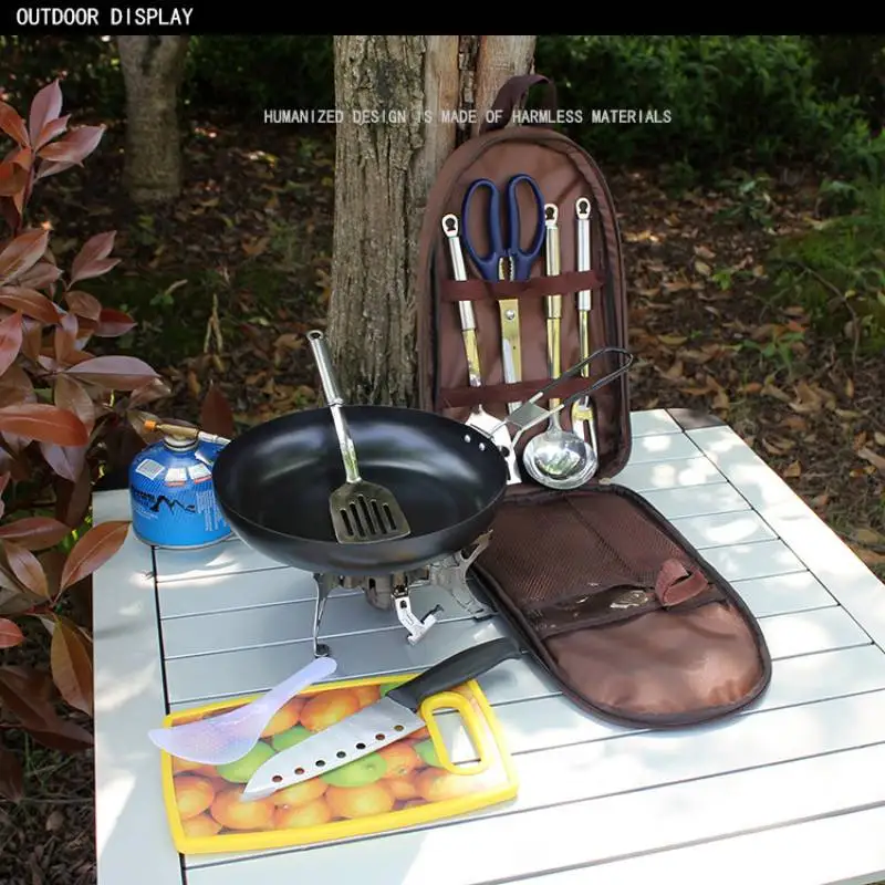 HOT 7pcs Outdoor Camping Cookware Utensil Set Portable Tableware Kitchen Cooking Utensil Organizer Hiking Travel BBQ Storage Bag