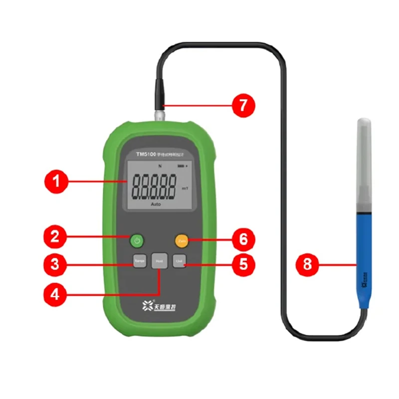 TM5100 휴대용 디지털 가우스미터 자기장 테스터 테슬라미터 (NS 2mT  3000 mT 5%/2%/1% 정확도)