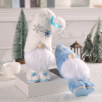 Christmas Gnome Faceless Doll Blue White Standing Dwarf Christmas Plush Gnomes Decoration For Home Party Ornaments New Year 2024 2