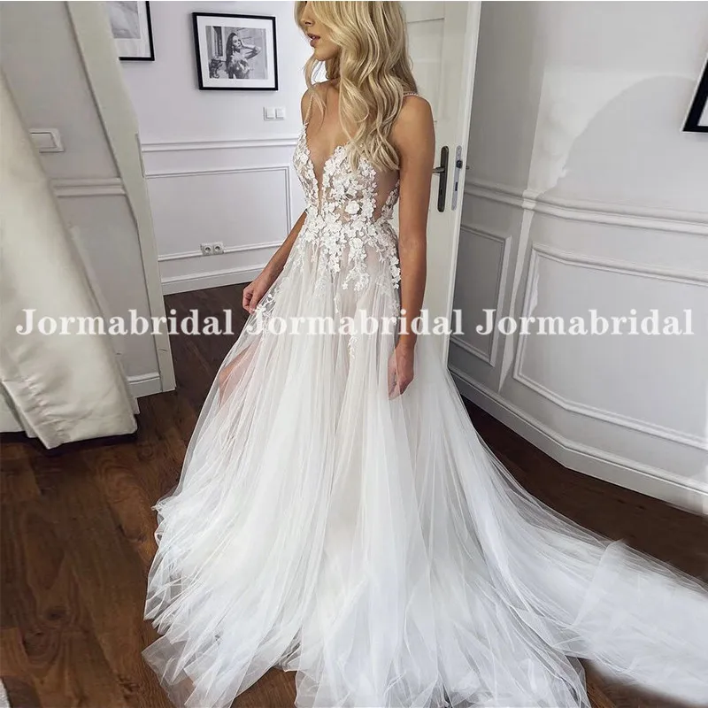 Vestido de chiffon con tirantes finos y abertura frontal con encaje marfil Verde Oscuro Tallas Grandes