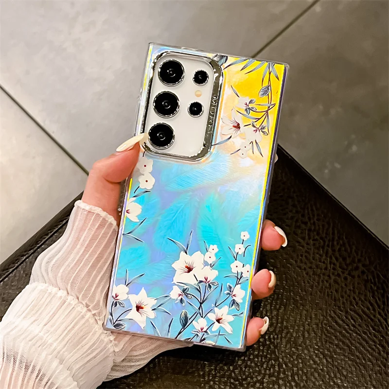 Coque de téléphone à motif de fleur laser pour Samsung Galaxy S25 A14 A15 A55 A54 A25 A35 A34 S23 FE S24 Plus S22 Ultra Hard PC Matte Back Cover_voghion.com
