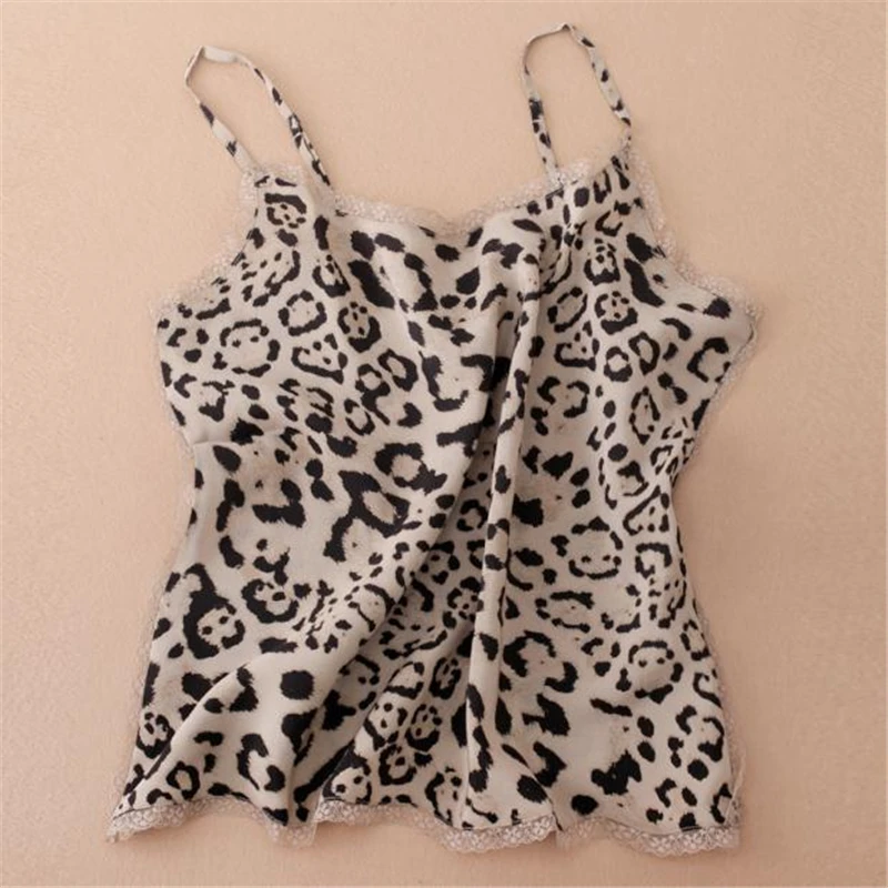 

Thin Silk Camis for Women Breathable Tops 100% Silk Camis Leopard Tanks for Female Hot Sale Summer