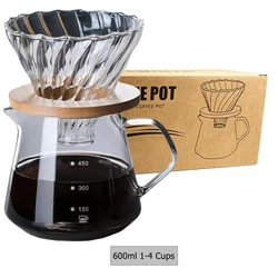 Glass Carafe Pour Over Coffee Maker Set with Reusable Filter - Ideal for Home or Office, 600ml Capacity (600ml Cup Set)