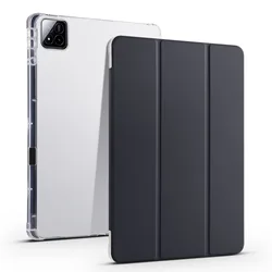 Premium Tri-Fold Leather Smart Case with Pencil Holder & Transparent Stand Cover for Xiaomi Pad7 Ultra 14 (Black)