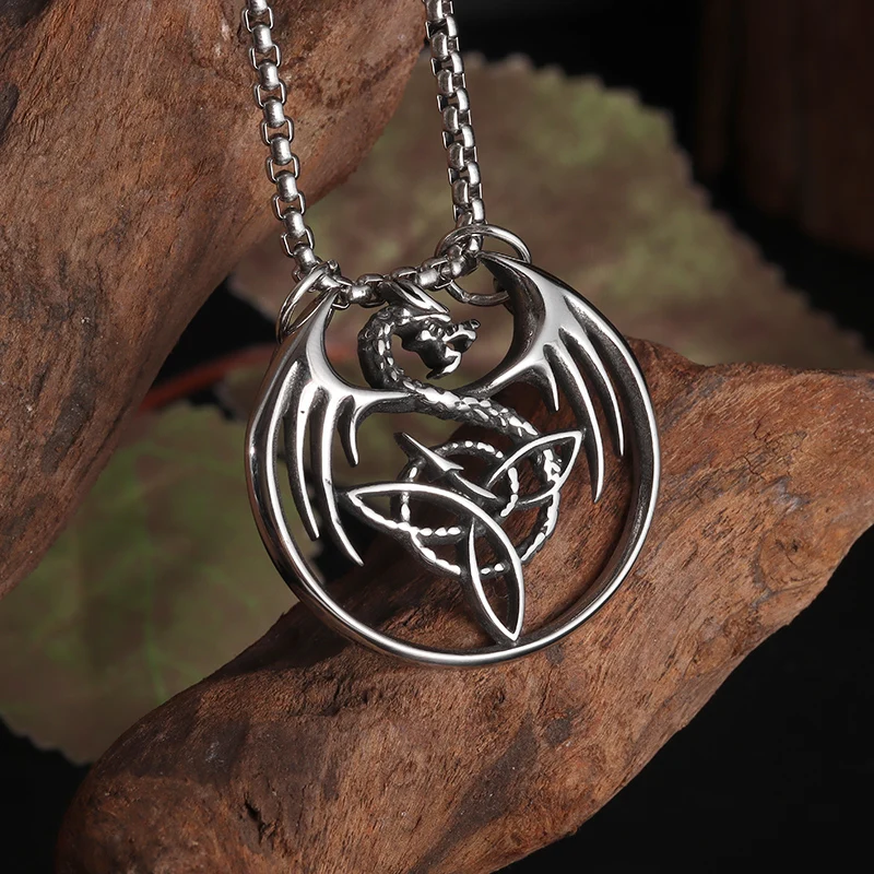 

Exquisite Vintage Irish Celtic Knot Dragon Pendant Trinity Necklace Men's Women's Jewelry Accessories Gifts