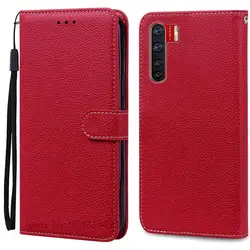 Leather Wallet Flip Case - Luxurious Silicone Protection and Stylish Design for OPPO Reno3 (Dark Red)