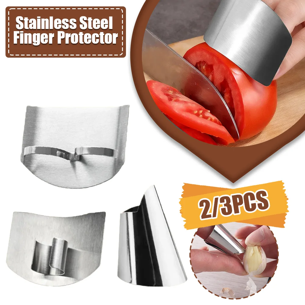 2/3Pcs Stainless Steel Finger Protector Anti-cut Finger Guard Safe Vegetable Cutting Hand Protecter Finger Protector Finger Guard