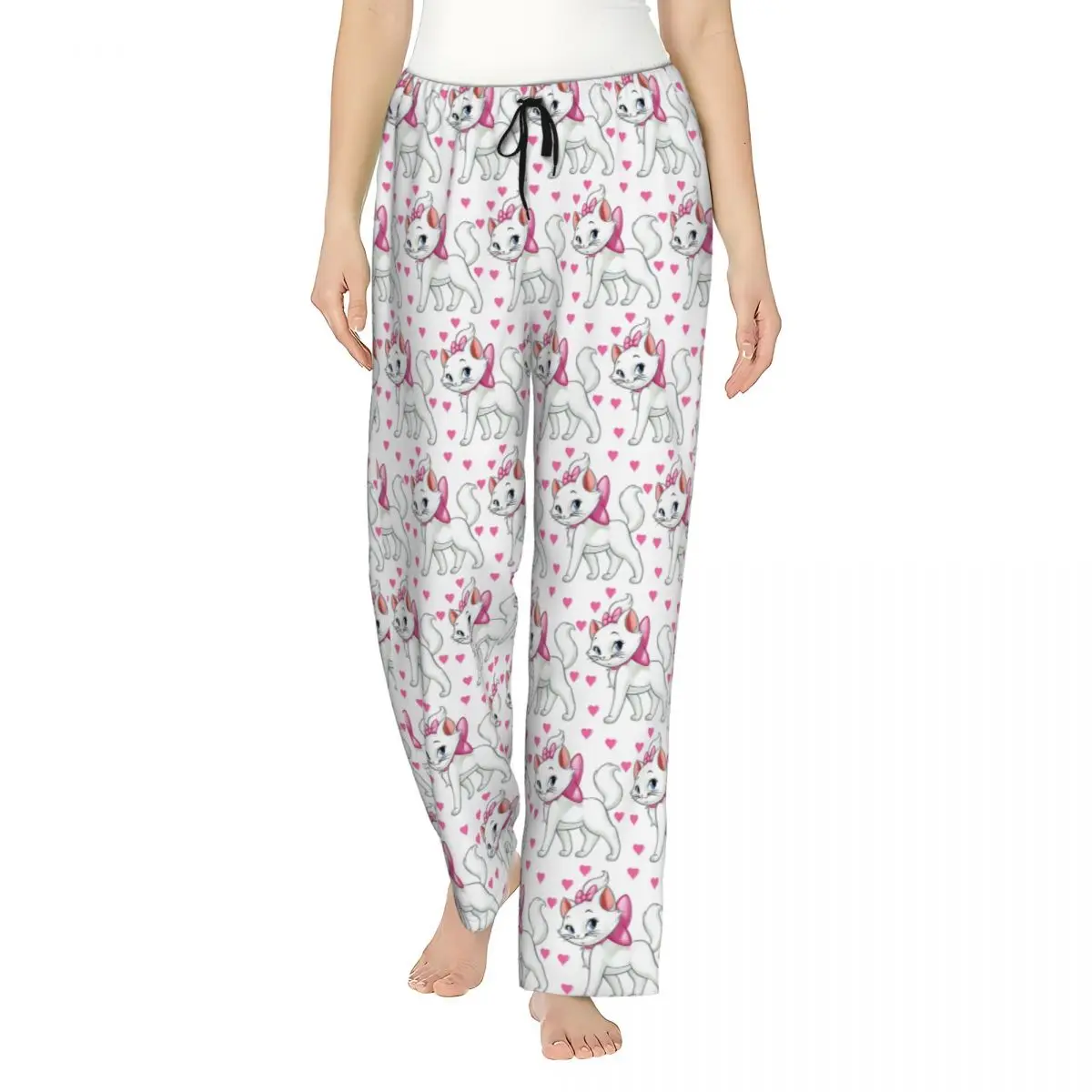 

Custom Aristocats Cartoon Marie Cat Pajama Pants Sleepwear Women Elastic Waistband Sleep Lounge Bottoms with Pockets