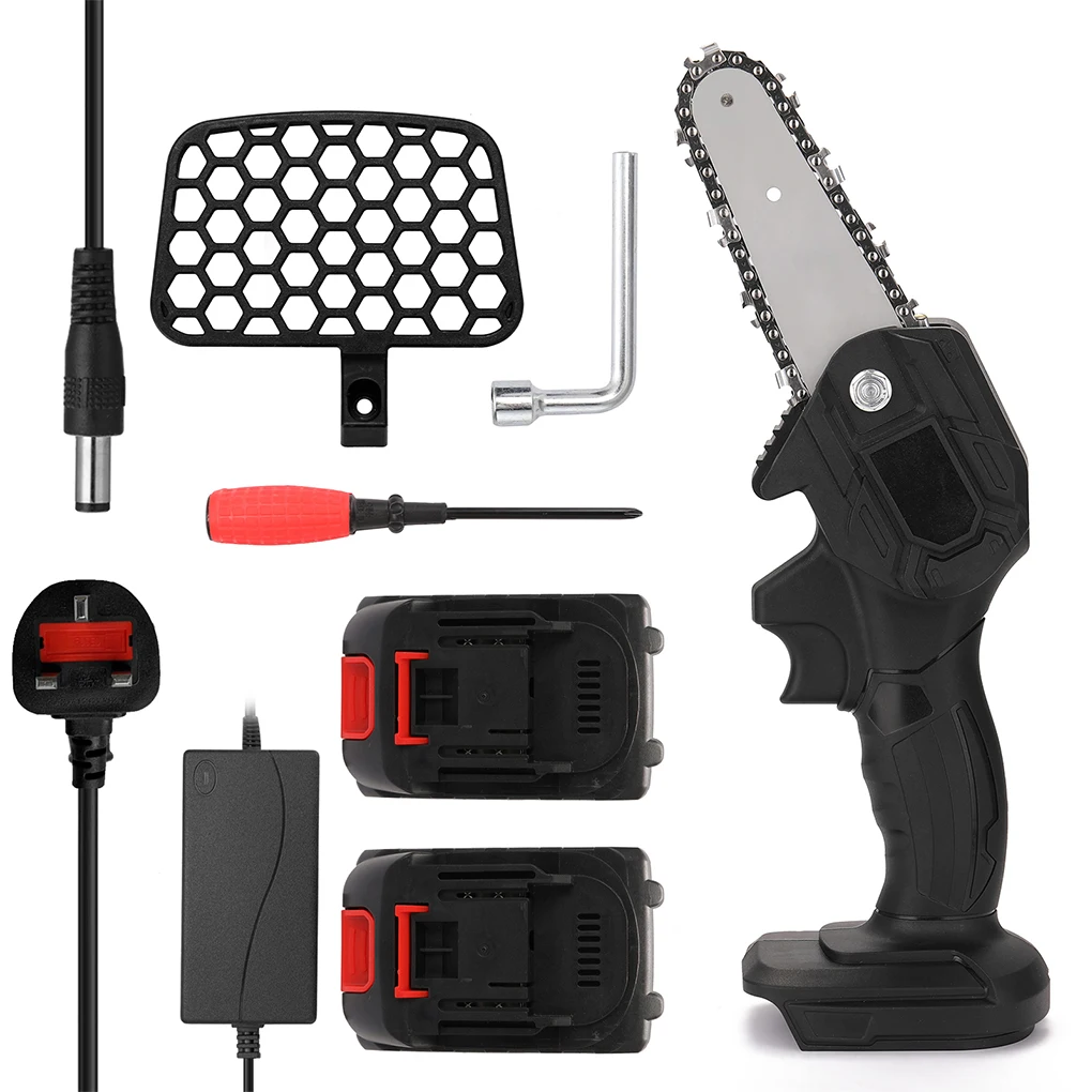 Электрическая перезаряжаемая цепная пила, 21 в, 1680 Вт, ручная портативная цепная пила для деревообработки, черная, вилка стандарта Великобритании