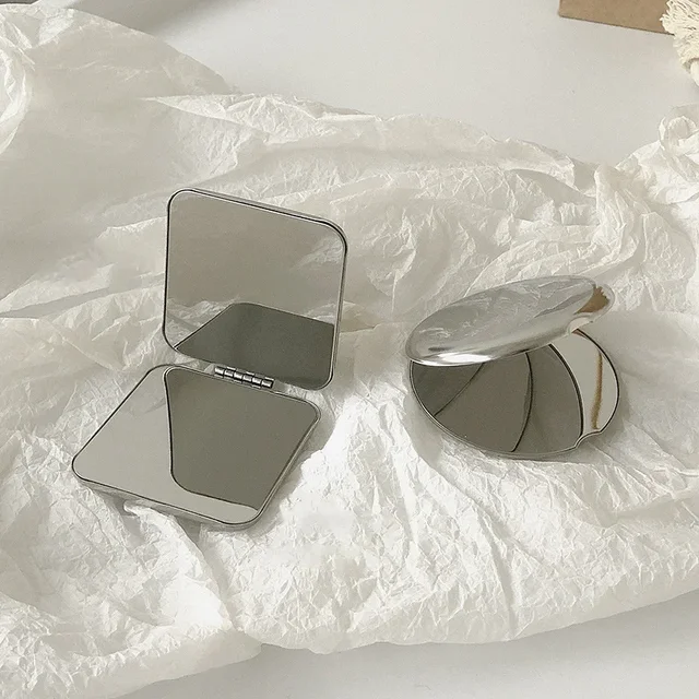 Miroir de maquillage portable en acier inoxydable pour femme, poche à main, côté plié, cosmétique, petit, diverses saillies, 1 pièce 2