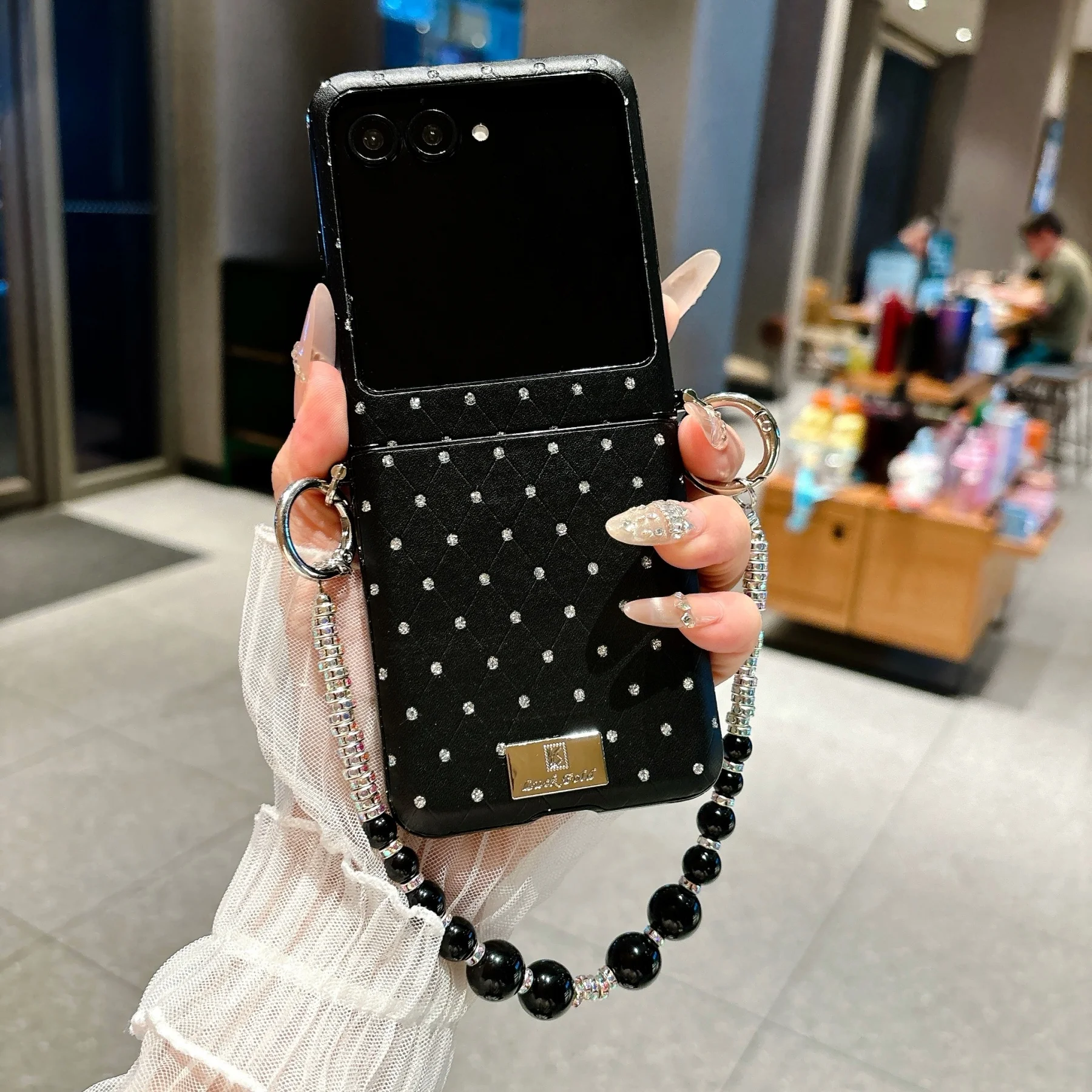 Elegant Glitter Rhinestone Rhombus Case with Chain