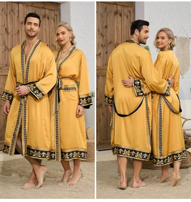 Elegant Baroque Print Silk Satin Kimono Robe