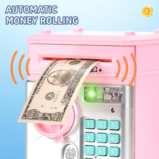 Children Electric Storage Box Safe Toys Fingerprint Password Dual Unlock ATM Purple Light Banknote Detector Piggy Bank Kid Gifts 3