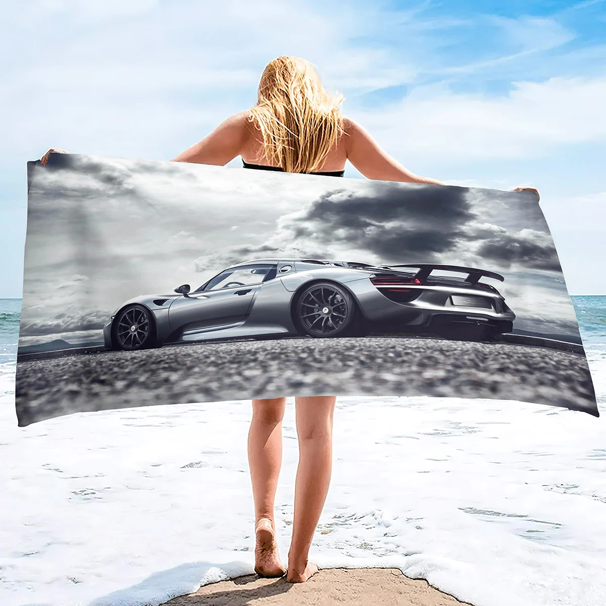 Auto Sports Cars Pattern Beach Towel Soft Microfiber Absorbent Lightweight Quick Dry for Pool Swimming