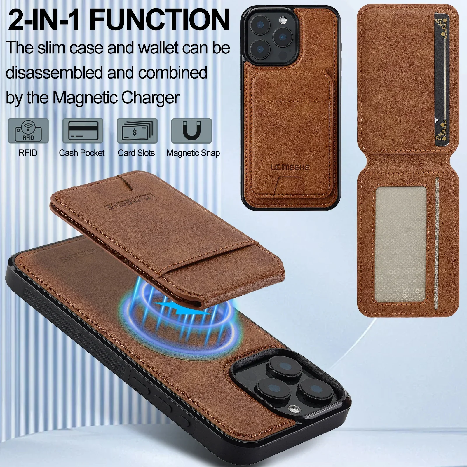 Detachable Magnetic 2 In 1 Leather Case For iPhone 16E 17 1615 14 13 12 11 Pro XS Max Air XR 8 7 Plus SE Card Pocket Phone Cover 6