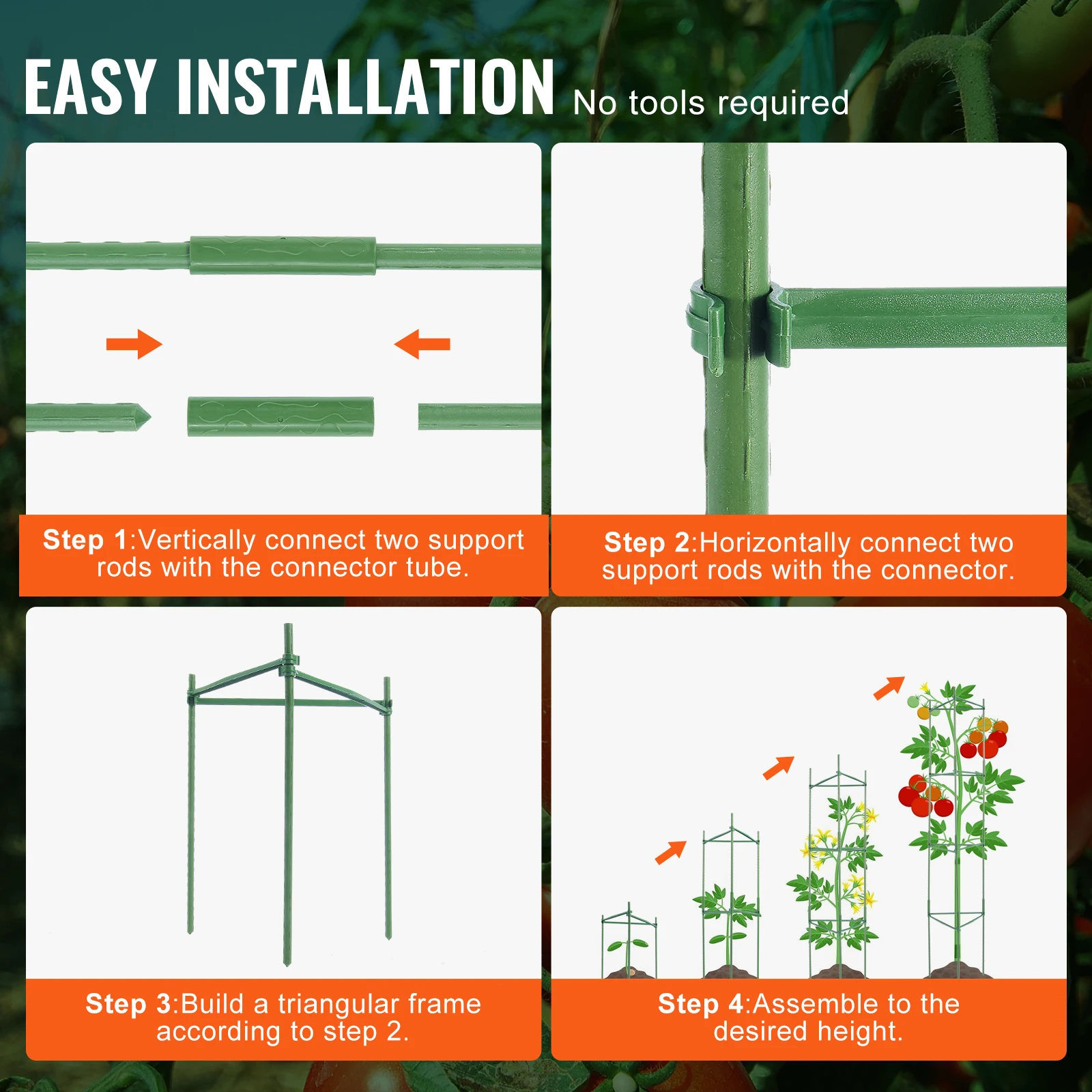 VEVOR 6 Packs Tomato Cages Garden 48 in Trellis Plant Stakes Support Raised Garden Bed Vegetables Flowers Climbing Plants plastic plant supports,plant stakes,plant climbing support,plant stem support,plant support stick,plant support racks,climbing plant trellis,flower stem holder