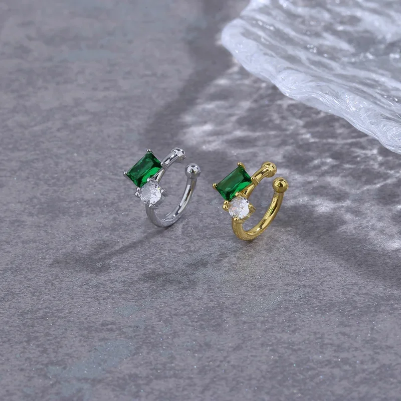 1 Pcs Vintage Green Zircon Ear Clip Earrings for Women Girls Geometric Ear Cuff Party Jewelry Gifts ear clip earrings,clip earrings,ear clip