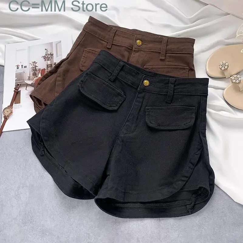 New Denim Short for Women Korean Fashion Pockets High Waisted Jean Shorts Summer Office Ladies Solid Baggy Short