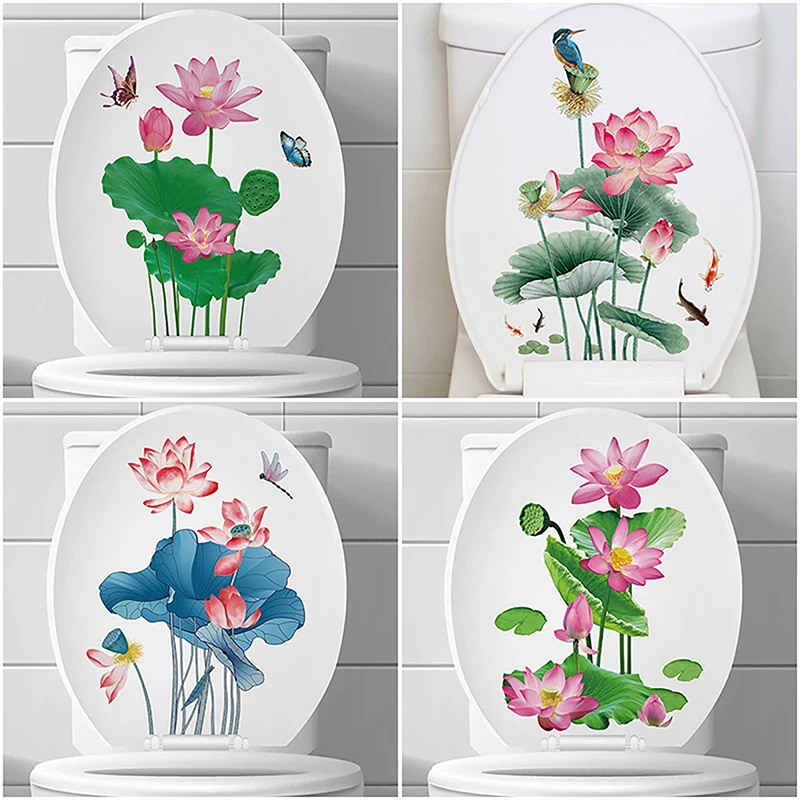 WC Stickers Toilet Plant Floral Wall Sticker For Bathroom Toilet Lid Sticker Decal Self Adhesive Mural Home Decoration