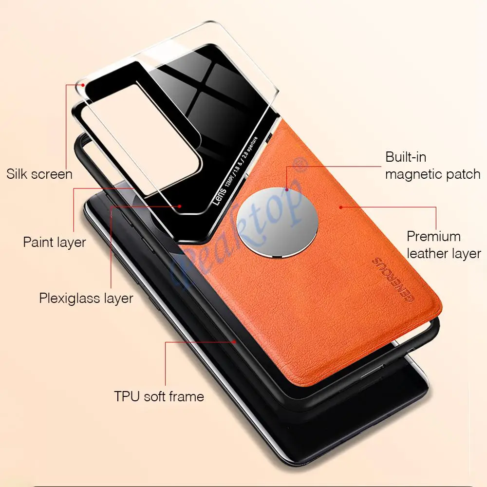 s21 ultra case leather texture car magnetic holder back covers for samsung galaxy s 21 ultra plus fe soft frame shockproof coque 6