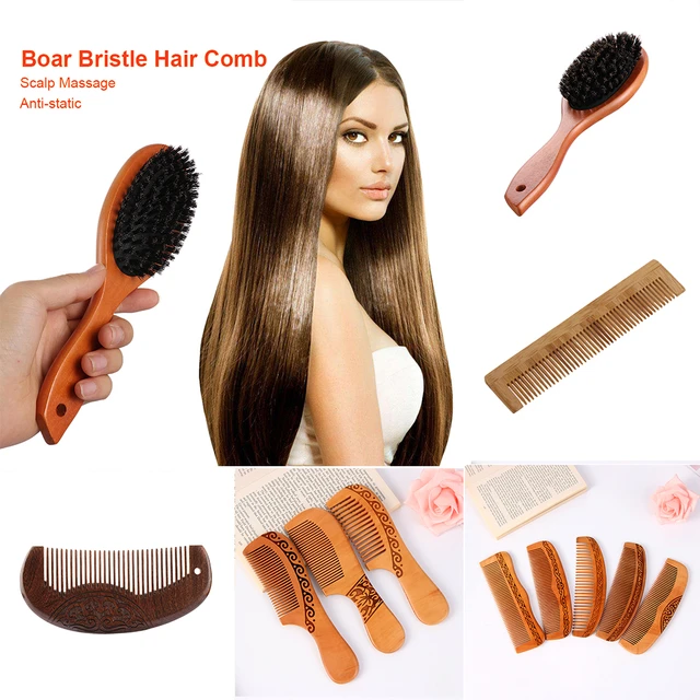 Komprimere alkove sponsor Professional Boar Bristle Hairbrush Massage Comb Anti-static Hair Paddle  Brush Beech Wooden Handle Hair Brush Styling Tool - AliExpress