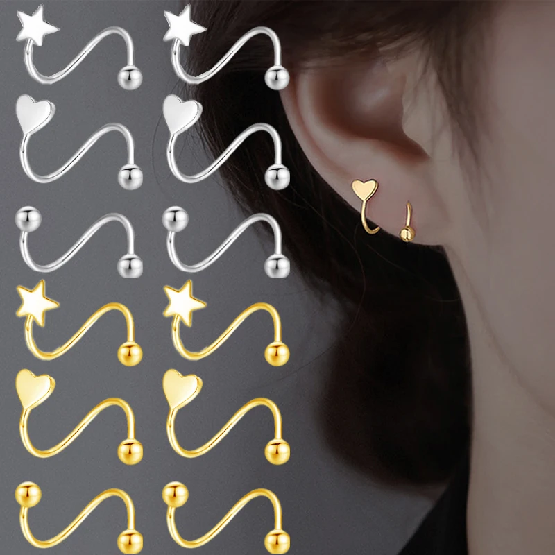 2 Pezzi In Acciaio Inossidabile Color Oro Minimal Heart Star Ear Studs Orecchino Donna Coreano Helix Studs Tragus Cartilagine Piercing Jewelry