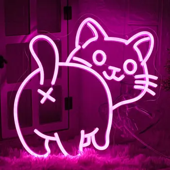 Playful Cat LED Neon Sign – Pink Cute Wall Decor