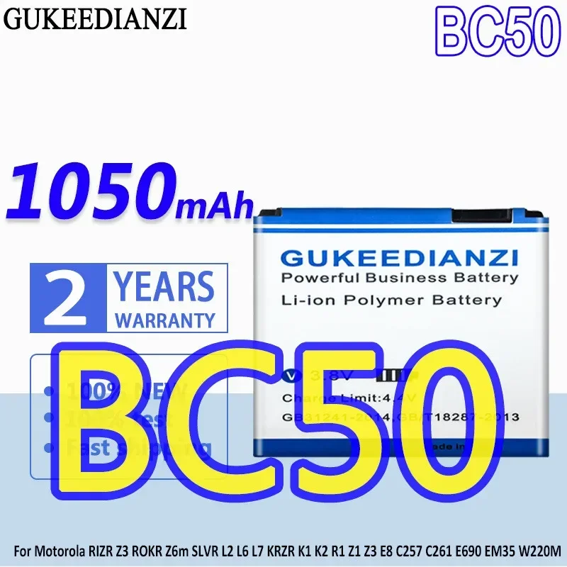 Gukeedianzi 1050Mah Bc50 Batteria Per Motorola L6 L6I L6G L7 L7C K1 K2 R1 Z1 Z3 E8 L2 Batteria + Traccia No
