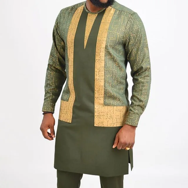 Nedu Round Neck Long Sleeve Dashiki Shirt and Pant - Image 5