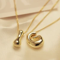 Golden Color Stainless Steel Initial Necklace for Women Girls Chunky Bubble Letter Pendant Necklaces Trendy Collar Jewelry Gift 4